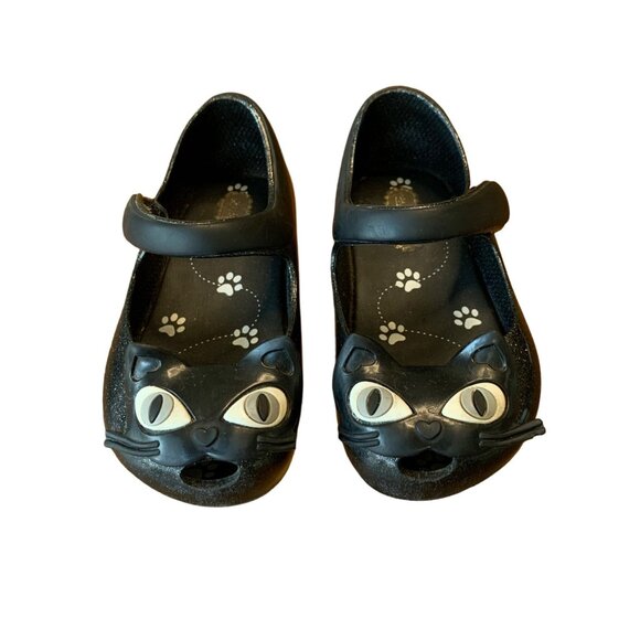 Mini Melissa Other - MINI MELISSA Black Cat Shoes Girls 7 Mary Jane Glitter Cats Toddler Girl Shoe